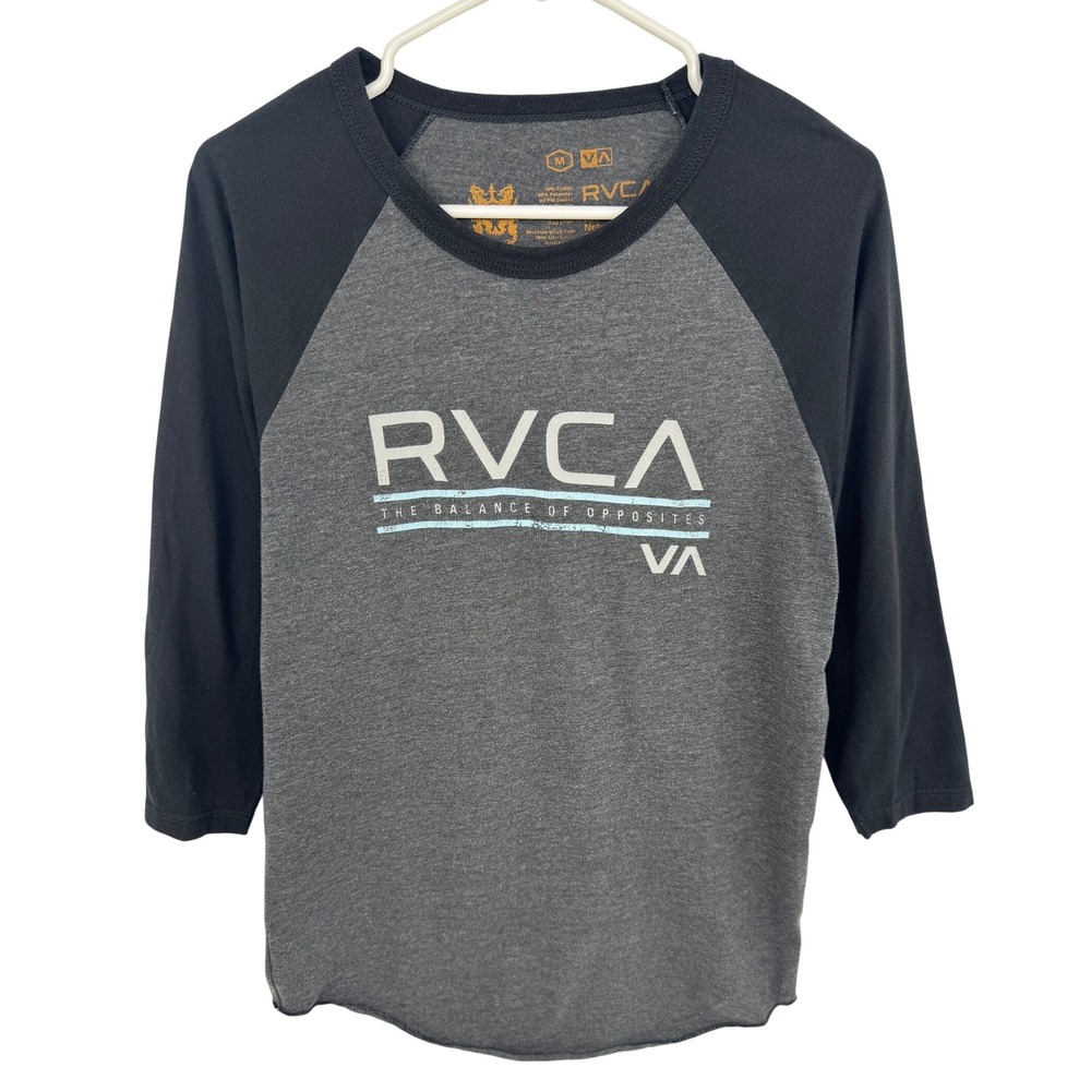 RVCA Mens Balance of Opposites Raglan 3/4 Sleeve Baseball Tee Grey Black Medium